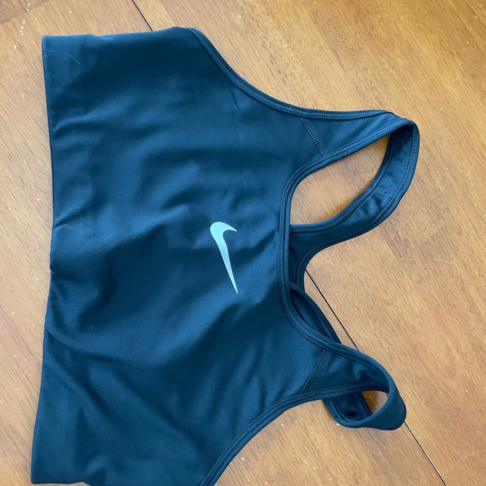 Black Sports Bra with Light Blue Logo
